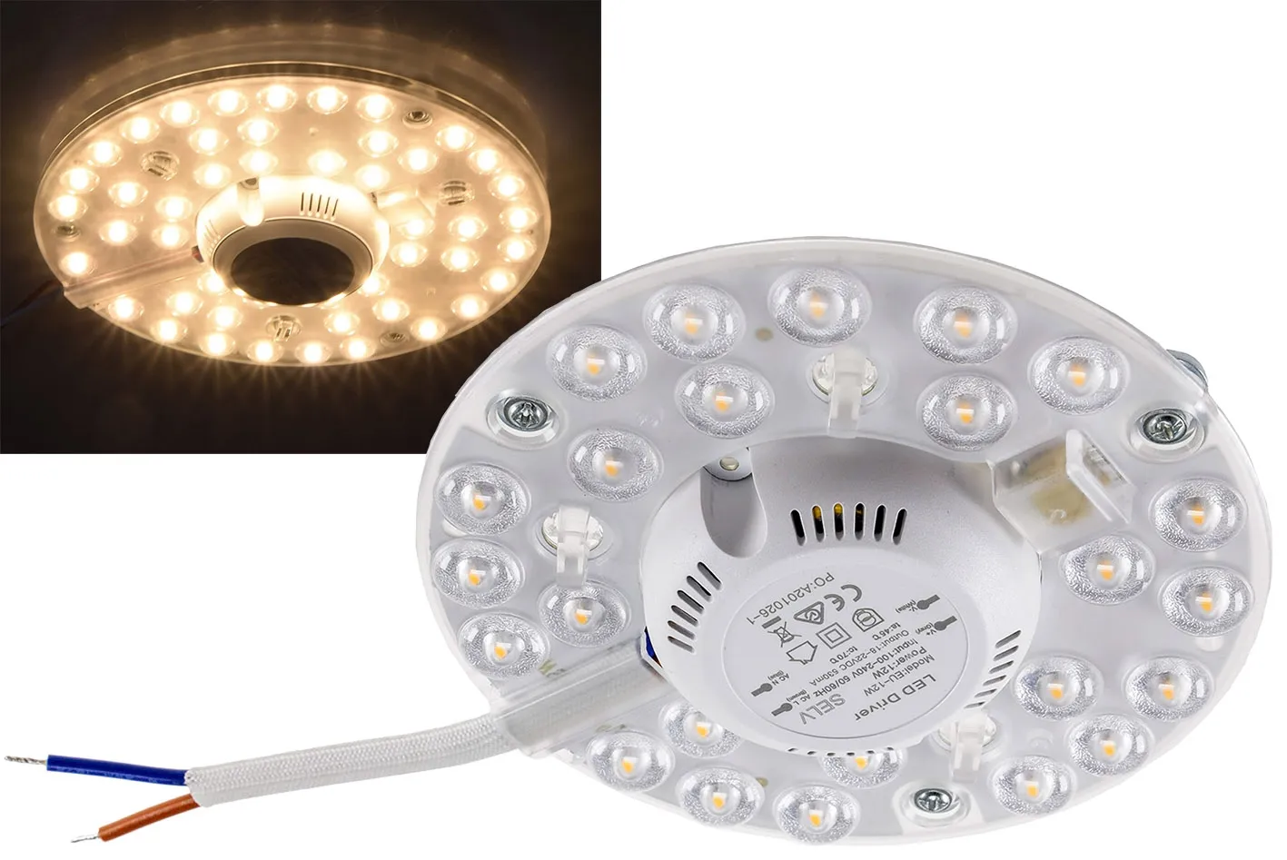 LED Umrüstmodul „UM12ww“ für Leuchten Ø125mm, 12W, 1200lm, 3000K, Magnethalter LED Umrüstmodul „UM12ww“ für Leuchten Ø125mm, 12W, 1200lm, 3000K, Magnethalter