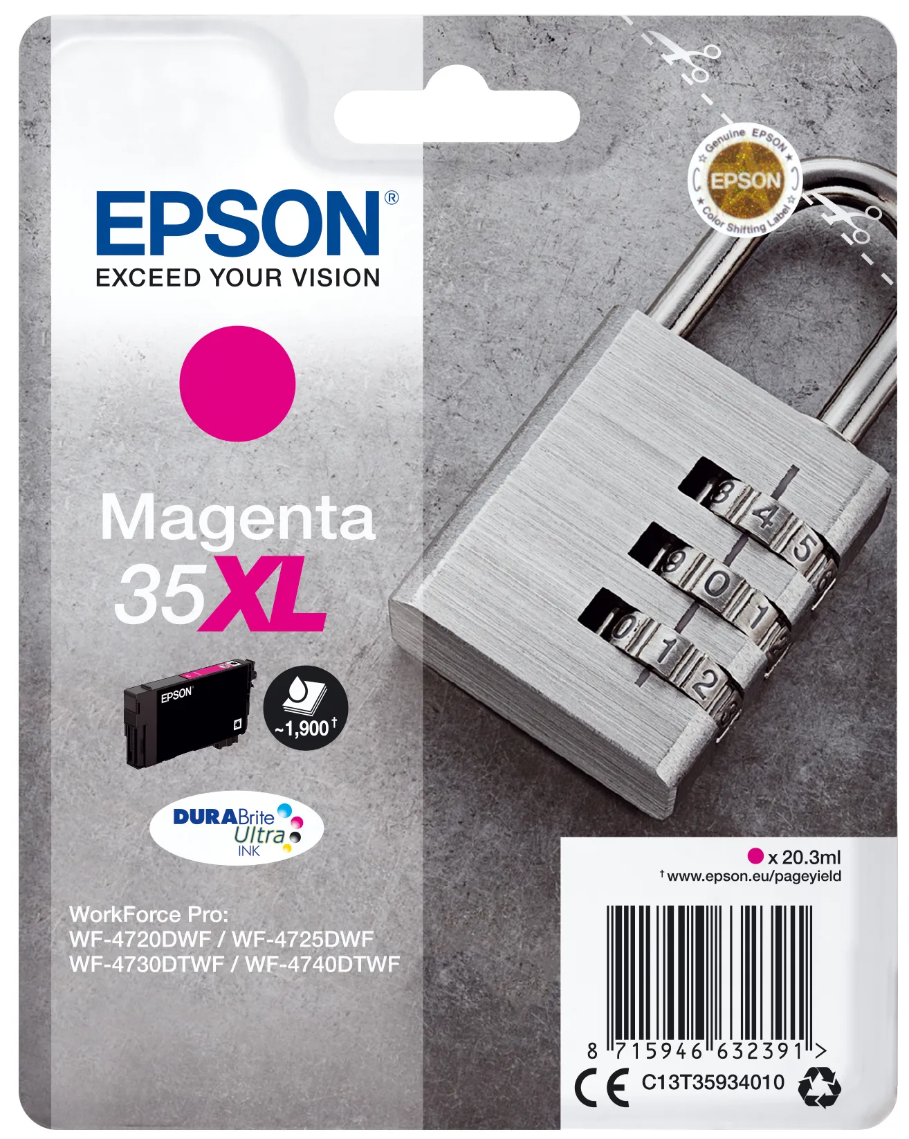 Epson Padlock Singlepack Magenta 35XL DURABrite Ultra Ink Epson Padlock Singlepack Magenta 35XL DURABrite Ultra Ink