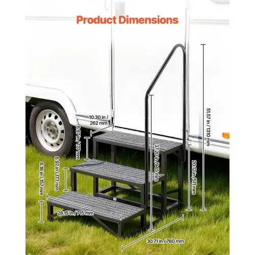 VEVOR RV Treppe mit Handlauf, 3-stufige Tragbare Standtreppe mit 299,38 kg Tragkraft Rutschfeste Trittstufe für Camper Mobilheime Pool und Spa Robuste Außentreppe Ideal für Senioren und Haustiere – Bild 2