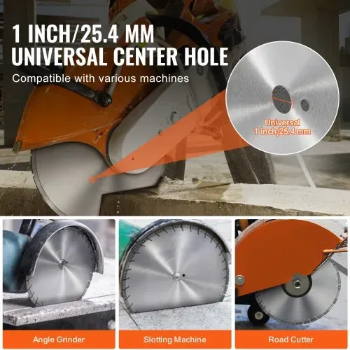 VEVOR Diamantsägeblatt Betonsägeblatt 50 cm für Nass- oder Trockenarbeiten, 12 mm Diamantsegmentsägeblatt mit schrägen Zähnen, Mittellochdurchmesser 25,4 mm, für Beton, Zementplatten, Fliesen, Ziegel – Bild 5