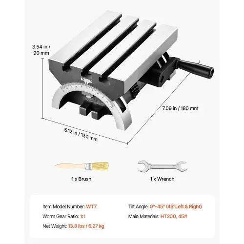 VEVOR Winkeltisch Schwenkbar 178x127 mm 0-45° Links & Rechts Verstellbar, Frästisch zur Verwendung auf Fräsmaschinen & Bohrmaschinen, Gusseisen Konstruktion, 3 T-Nuten, Skala mit 1-Grad-Schritten – Bild 6