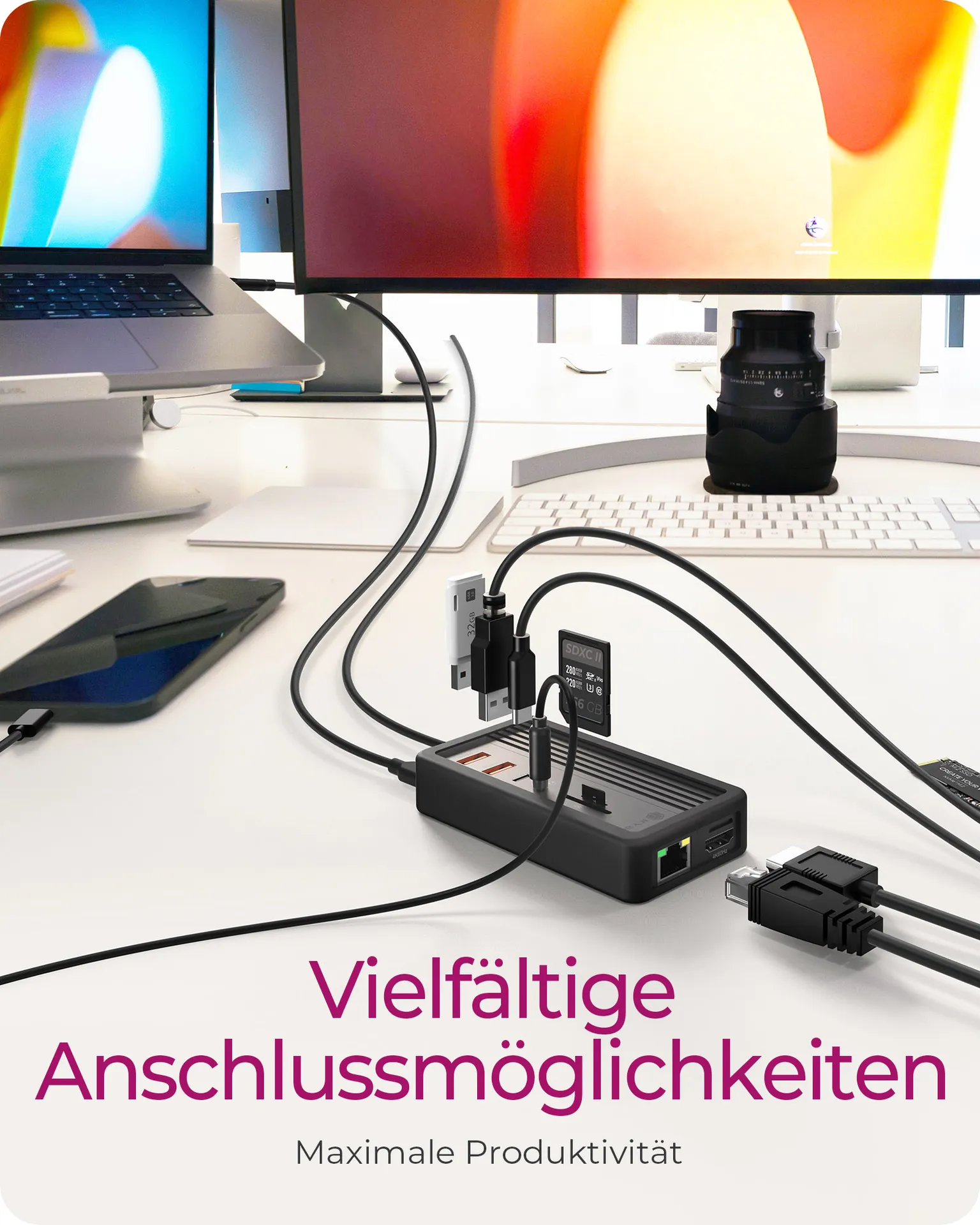 ICY BOX IB-DK4072M-CU31, 10 in 1 DockingStation mit Slot für M.2 NVME SSD Slot, Host USB 3.2 Gen 2 Type-C+A 10 Gbit/s – Bild 3