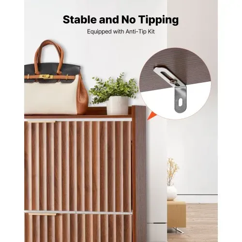 VEVOR Schuhschrank mit 2 Klappen, platzsparender Schuhkipper & Kippschutz, freistehender Schuhregal-Organizer für den Eingang Flur Wohnzimmer Veranda, Schuhregal 80 x 24 x 100 cm Braun – Bild 5
