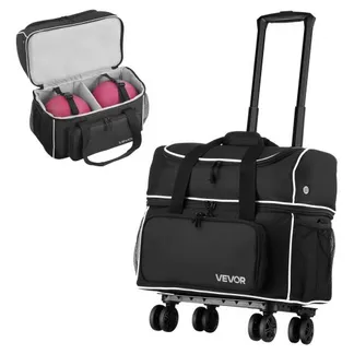 VEVOR Bowlingballtasche für 2 Bälle mit vier Rollen & separatem Fach für Schuhe (bis US-Größe 16) & übergroßer Zubehörtasche, einziehbarer Griff lässt sich auf 95 cm ausziehen Schwarz VEVOR Bowlingballtasche für 2 Bälle mit vier Rollen & separatem Fach für Schuhe (bis US-Größe 16) & übergroßer Zubehörtasche, einziehbarer Griff lässt sich auf 95 cm ausziehen Schwarz