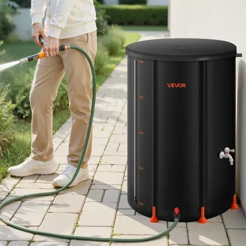 VEVOR Regentonne faltbar, 380 L tragbares Regenfass, Regenwassertank, 1000D PVC-Regenwassersammelsystem, Wassertank, Regenwassertonne mit Zapfhahn und Überlaufset, Schwarz – Bild 7