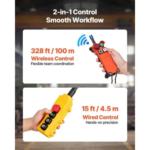 VEVOR Elektrischer Kettenzug 1000 kg, 6 m Hubhöhe, 3-Phasen-Brückenkran mit 100 m Funk- & 4,5 m Kabelfernbedienung, G80-Doppelkette, Elektrokettenzug für Fabriken, Lagerhallen & Garagen – Bild 3