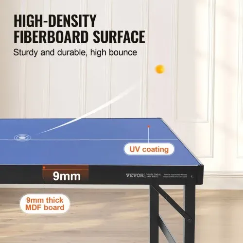 VEVOR Tischtennistisch Ping-Pong-Tisch, mittelgroße tragbare Tischtennisplatte, Tischtennisplatte aus MDF zusammenklappbar komplettes Set mit Netz, 2 Schlägern, 3 Bällen, Tragetasche, Griff – Bild 3
