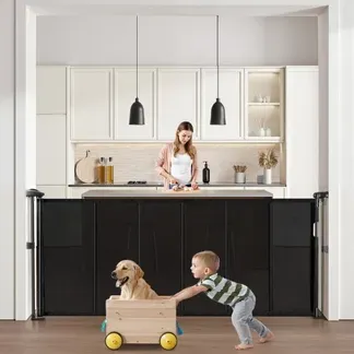 VEVOR einziehbares Babygitter 870 mm hoch, ausziehbar bis 1800 mm breit, Gitter für Kinder oder Haustiere, Netzmaterial, einfach zu installieren, für Innentreppen Türen Flure Spielzimmer Schwarz VEVOR einziehbares Babygitter 870 mm hoch, ausziehbar bis 1800 mm breit, Gitter für Kinder oder Haustiere, Netzmaterial, einfach zu installieren, für Innentreppen Türen Flure Spielzimmer Schwarz