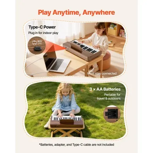 VEVOR Kinder-Keyboard, 37 Tasten, Digitales Holzpiano für Kinder ab 3 Jahren, Mini-Musikinstrument mit Realistischem Klang, Dual-Power, Einstellbare Lautstärke, Musikalische Früherziehung, Walnuss – Bild 4