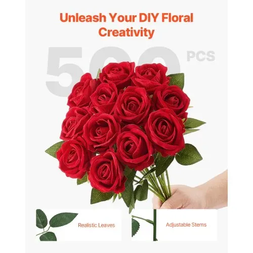 VEVOR Künstliche Blumen Rosen, 500 Stück Kunstblumen, Rote Gefälschte Rose mit Stielen, Schaumrosen für DIY Hochzeit Blumensträuße Braut Valentinstag Muttertag Zuhause Dekoration – Bild 3