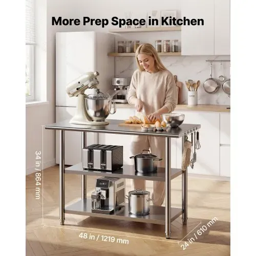 VEVOR Gastronomie Arbeitstisch 1219 x 610 x 864 mm, Edelstahltisch mit 3 Ebenen & Höhenverstellbaren Ablagen Belastbarkeit Top 245 kg & 2 Unterablagen je 204 kg Vorbereitungstisch für Restaurant VEVOR Gastronomie Arbeitstisch 1219 x 610 x 864 mm, Edelstahltisch mit 3 Ebenen & Höhenverstellbaren Ablagen Belastbarkeit Top 245 kg & 2 Unterablagen je 204 kg Vorbereitungstisch für Restaurant