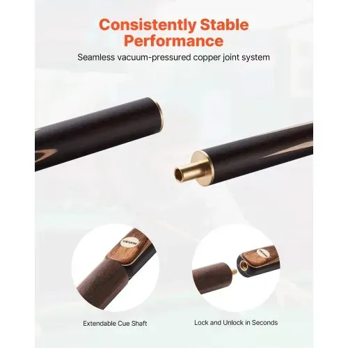 VEVOR Snookerqueue Billardqueue (1447,8 mm / 540 g) mit Verlängerungsstange & Lederspitze & Aluminiumkoffer & Handtuch, Billardstock geeignet für professionellen Billardtisch, Bar, Zuhause, Büro – Bild 3