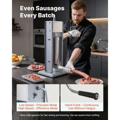VEVOR Manueller Wurstfüller 5 L, Vertikale Wurstfüllmaschine mit zwei Geschwindigkeiten (Schnell/Langsam) & 5 Füllrohren & Griff, Fleischfüller aus Edelstahl für Gewerblichen & Privaten Gebrauch VEVOR Manueller Wurstfüller 5 L, Vertikale Wurstfüllmaschine mit zwei Geschwindigkeiten (Schnell/Langsam) & 5 Füllrohren & Griff, Fleischfüller aus Edelstahl für Gewerblichen & Privaten Gebrauch