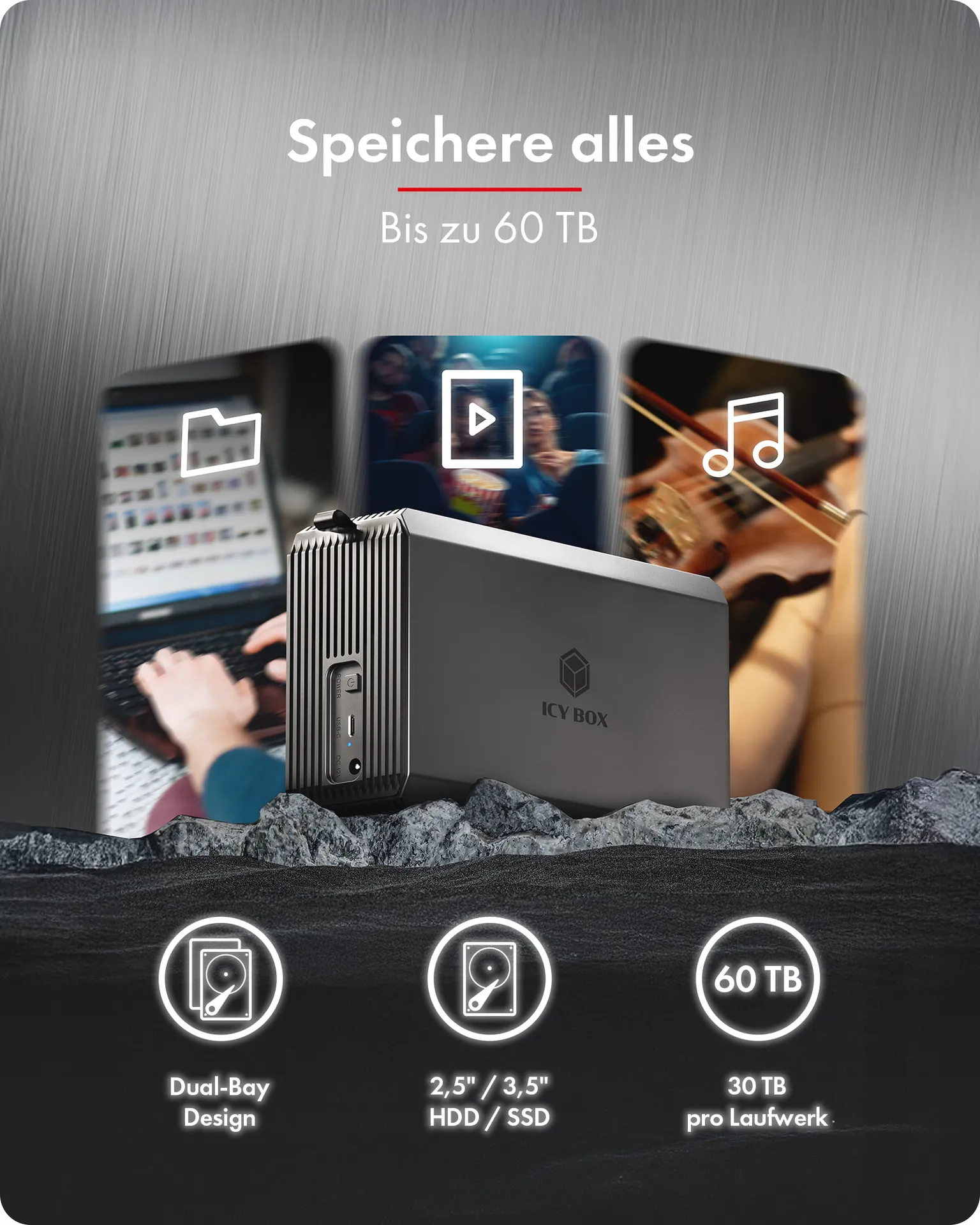 ICY BOX IB-RD3720-CU3 HDD / SSD-Gehäuse Schwarz 2.5/3.5" – Bild 2