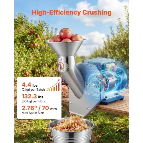 VEVOR Obstmühle für Äpfel Elektrisch 550 W, Obsthäcksler Edelstahl SUS304, Verarbeitet Ganze Äpfel bis zu 70 mm Durchmesser, 60 kg/h Obstzerkleinerer für Birnen Ananas Guaven Karotten Kartoffeln VEVOR Obstmühle für Äpfel Elektrisch 550 W, Obsthäcksler Edelstahl SUS304, Verarbeitet Ganze Äpfel bis zu 70 mm Durchmesser, 60 kg/h Obstzerkleinerer für Birnen Ananas Guaven Karotten Kartoffeln