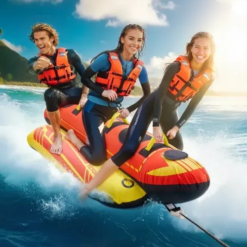 VEVOR Fun Tube Set, Aufblasbare Schleppboote für 1–3 Personen, 231 kg Wassersport-Schleppschlauch mit vollständiger Nylonhülle, gepolsterten Griffen und Geschwindigkeits-Sicherheitsventil – Bild 7