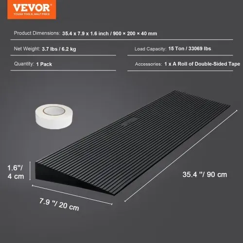 VEVOR Schwellenrampe Vollgummi Türschwellenrampe Max. Tragfähigkeit bis zu 15Tonnen Bordsteinrampe 90x20x4cm Rollstuhlrampe mit doppelseitigem Klebeband Auffahrrampe Gummirampe Selbst zum Schneiden – Bild 6