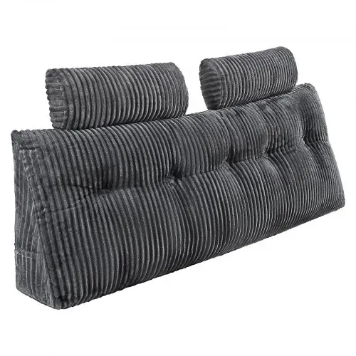 VEVOR Kopfteilkissen Keilkopfteilkissen Keilkissen (Queen Size) mit 2 Seitentaschen & 2 Kopfstützen, Bettkeilkissen mit waschbarem Flanelltuch, zum Lesen Spielen Arbeiten Grau (1510 x 205 x 530 mm) – Bild 10