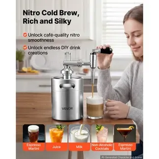 VEVOR Nitro-Cold-Brew-Kaffeefass 2 L, Edelstahl-Kaffeemaschine mit Zapfhahn, Heimbrüh-Kaffeefass, Tragbares Kaffeefass mit Spender und Druckentlastungsventil, Geeignet für Kaffeeliebhaber VEVOR Nitro-Cold-Brew-Kaffeefass 2 L, Edelstahl-Kaffeemaschine mit Zapfhahn, Heimbrüh-Kaffeefass, Tragbares Kaffeefass mit Spender und Druckentlastungsventil, Geeignet für Kaffeeliebhaber