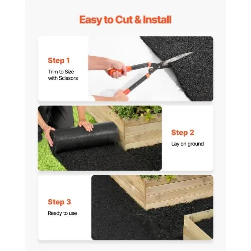 VEVOR Gummimulchmatte, 2 Rollen à 244x59 cm, Unkrautmatte 1,3 cm dick, Gartenvlies, Unkrautvlies, Unkrautbarrierematte, Garteneinfassung, Randmatte, Gehwegmatte für Landschaftsgestaltung – Bild 5