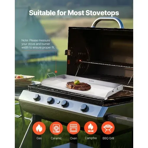 VEVOR Grillplatte Grillpfanne Edelstahl universelle rechteckige Platte (910 x 525 mm) mit flacher Oberseite, Gasgrill-Grillplatte für BBQ-Grill Teppanyaki, tragbares Familienkochgeschirr mit Griff – Bild 5