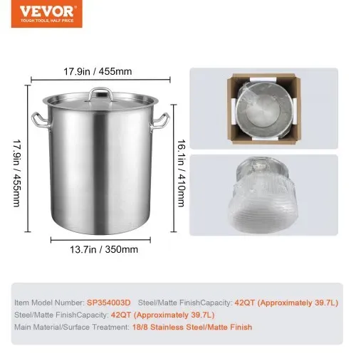 VEVOR Kochtopf 39,7 L Edelstahl, 350 x 410 mm Großvolumiger Suppentopf Komposit-Basis, als Spargeltopf Soßentopf Geeignet, Praktischer Küchentopf Große Zutaten, Induktionsherd Topf Induktionskochtopf – Bild 6