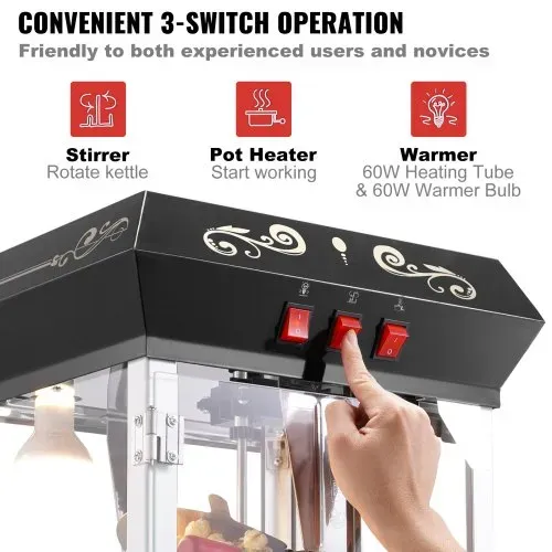 VEVOR Popcornmaschine Popcornautomat Popcorn-Maker, 850 W Popcornmaschine 8 oz Kessel für 48 Tassen pro Ladung, Popcornmaschine für die Arbeitsplatte mit gehärtetem Glas, inklusive 4 Schaufeln – Bild 4