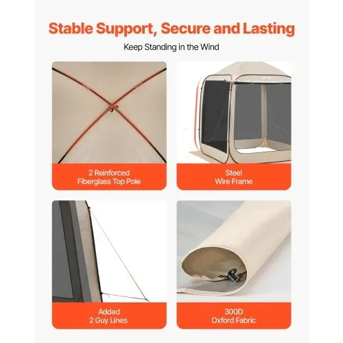 VEVOR Campingzelt, 182,88x182,88x219,4 cm, Pop-up-Zelt mit ausziehbarer Markise, tragbares Partyzelt für 4-6 Personen, inkl. Tragetasche & Seitenwänden, für Terrasse & Outdoor-Aktivitäten, Beige – Bild 4