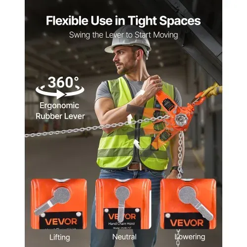 VEVOR Hebelzug, 3/4 T Tragkraft, Handkettenzug, 3 m Hub, G80-Stahllegierungskette mit mechanischer Doppelsperrklinkenbremse, Ratschenzug 360° drehbare Haken, für Lagerhaus, Bau, Garage – Bild 5