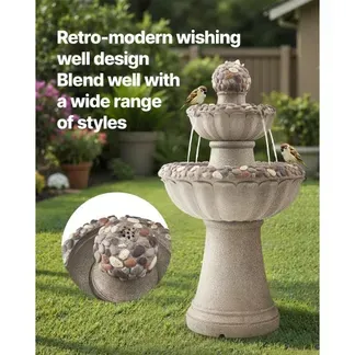 VEVOR Gartenbrunnen für den Außenbereich, 927 mm hoch, moderner 2-stufiger Wasserfall, Springbrunnen aus Fiberglas & Harz, mit Wasserpumpe, für Gärten, Terrassen, Hinterhöfe, Heimdekoration VEVOR Gartenbrunnen für den Außenbereich, 927 mm hoch, moderner 2-stufiger Wasserfall, Springbrunnen aus Fiberglas & Harz, mit Wasserpumpe, für Gärten, Terrassen, Hinterhöfe, Heimdekoration