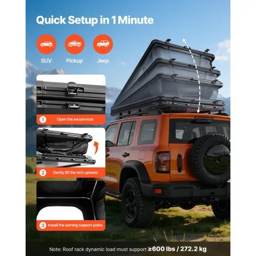 VEVOR Autodachzelt Hartschalen für 2-3 Personen, Campingzelt aus Aluminium mit Dreifarbiger LED-Beleuchtung & 1 Fenster, Wasserfest & Windicht, für Jeep SUV Pickup, 256 x 222 x 152 cm (Aufgeklappt) VEVOR Autodachzelt Hartschalen für 2-3 Personen, Campingzelt aus Aluminium mit Dreifarbiger LED-Beleuchtung & 1 Fenster, Wasserfest & Windicht, für Jeep SUV Pickup, 256 x 222 x 152 cm (Aufgeklappt)