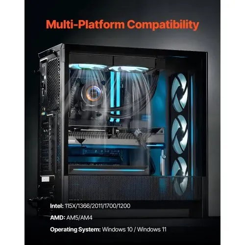 VEVOR CPU-Flüssigkeitskühler, AIO-CPU-Wasserkühler – 120-mm-PWN-Lüfter & -Pumpe, PC-Wasserkühlung mit 5,3 cm LCD-Display & ARGB-Licht, für Intel 115X/1366/2011/1700/1200, AMD AM4/AM5 – Bild 5