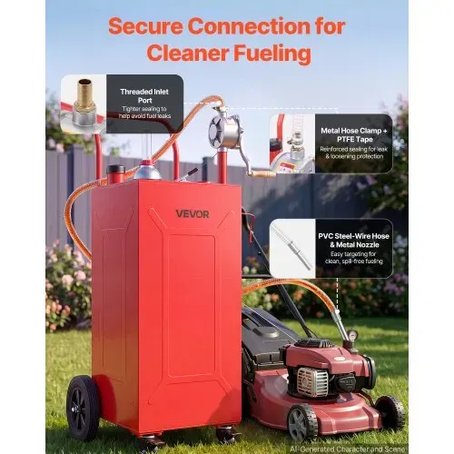 VEVOR 113,6L Kraftstofftrolley Mobile Tankanlage mit Manueller Pumpe Rot, Tragbarer Kraftstoffbehälter für Auto Rasenmäher Boot, Mit 4 Rollen & Ölstandsanzeige, Für Benzin & Diesel, Kohlenstoffstahl – Bild 4