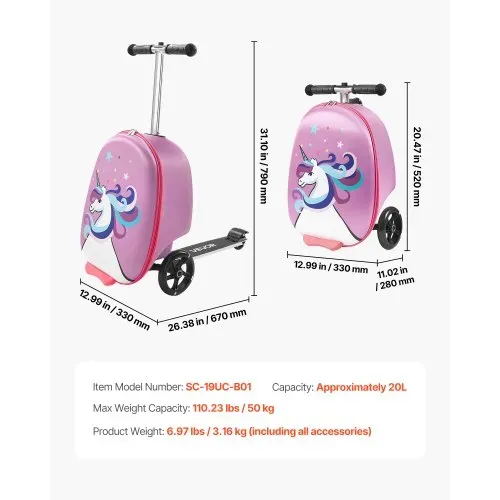 VEVOR Scooter Koffer, 20 L Fassungsvermögen, Reisekoffer mit Flash-PU-Rädern, TPR-Anti-Rutsch-Griff, max. Gewichtskapazität 50 kg, Kinderkoffer Handgepäck, für Kinder ab 5 Jahren, Lila – Bild 6