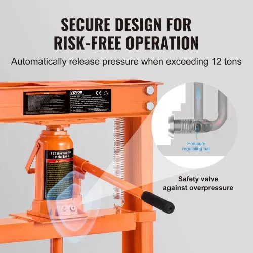 VEVOR Werkstattpresse Hydraulikpresse 12 t, Auto Kfz Rahmenpresse Presse Orange 40-705 mm, Manuelle Lagerpresse Kohlenstoffstahl Werkstattpresse für die Autobuchsen, Kugelgelenke, U-Gelenke usw. – Bild 2