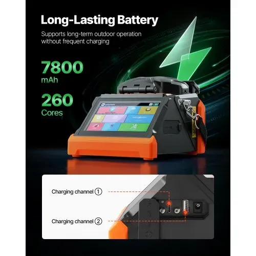 VEVOR Glasfaser Spleißgerät, 6 Motoren, Fusionsspleißgerät, Kern-/Mantelausrichtung, 6 s Spleißen, 13 s Aufheizen, Touchscreen, 3-in-1-Fusion Splicer, 7800 mAh Akku für SM MM DS NZDS – Bild 3