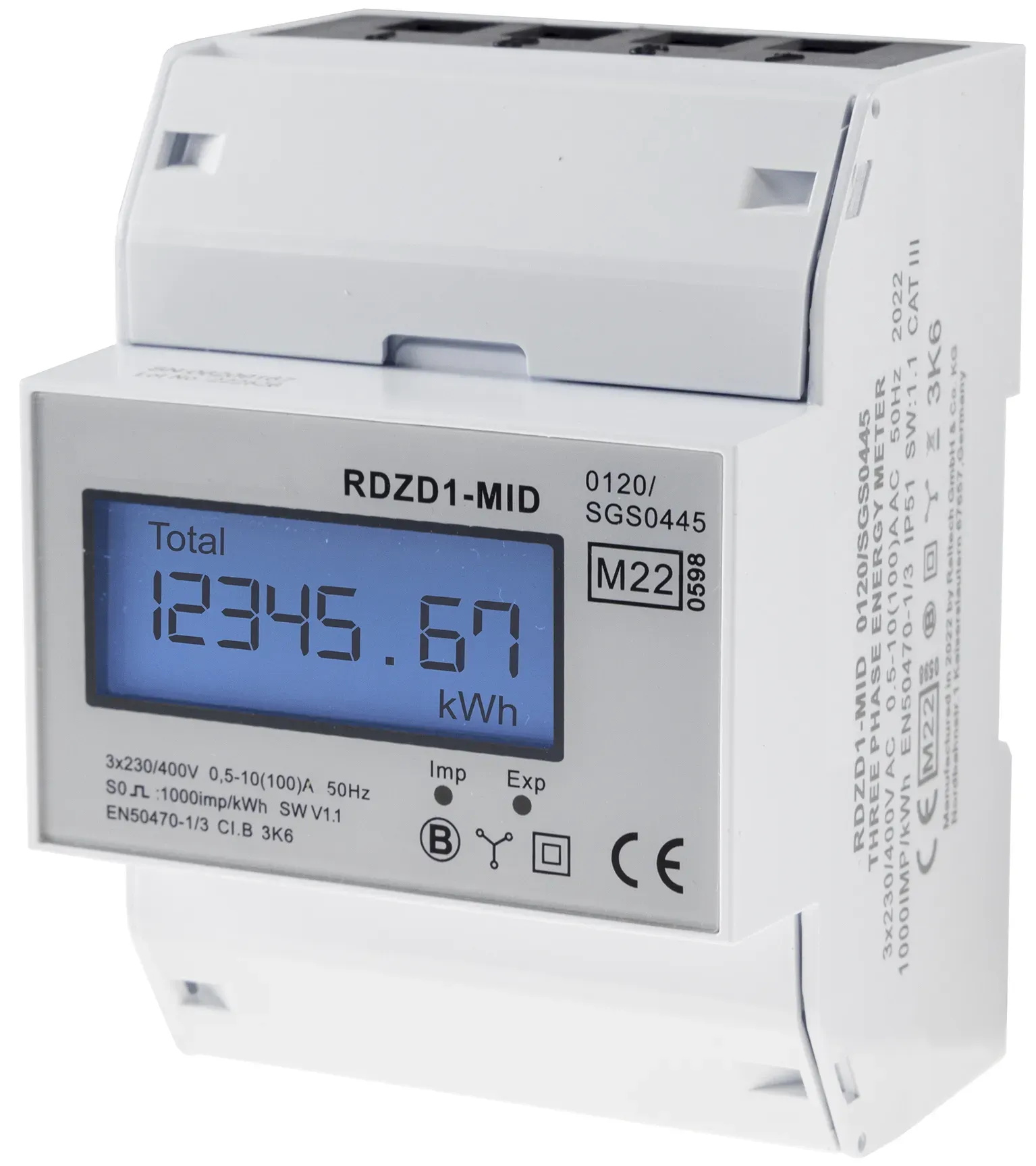 Drehstromzähler MID geeicht 3-phasig 10A, 230/400V, 4TE, digital LCD Drehstromzähler MID geeicht 3-phasig 10A, 230/400V, 4TE, digital LCD