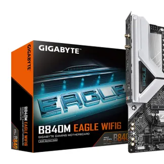 GIGABYTE B840M EAGLE WIFI6 Mainboard – AMD Ryzen 9000 Prozessoren, 5+2+2 Phasen VRM, bis zu 7600 MHz DDR5 (O.C.), 1 x M.2 PCIe 4.0 + 1 x M.2 PCIe 3.0, Wi-Fi 6, 2.5 GbE LAN, USB 3.2 Gen 1 GIGABYTE B840M EAGLE WIFI6 Mainboard – AMD Ryzen 9000 Prozessoren, 5+2+2 Phasen VRM, bis zu 7600 MHz DDR5 (O.C.), 1 x M.2 PCIe 4.0 + 1 x M.2 PCIe 3.0, Wi-Fi 6, 2.5 GbE LAN, USB 3.2 Gen 1