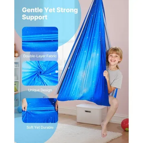 VEVOR Aerial Yoga Hängematte Set aus doppellagigem Stoff, Aerial Yoga Swing Air Fliegen, Yoga-Schaukel mit 360°-Drehaufhängung & O-Sling & 136,07 kg Max. Tragfähigkeit, Hängeschaukeln Blau – Bild 2