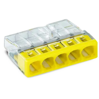 COMPACT-Verbindungsdosenklemme WAGO, eindrähtige Leiter, 5 Klemmstellen, gelb COMPACT-Verbindungsdosenklemme WAGO, eindrähtige Leiter, 5 Klemmstellen, gelb