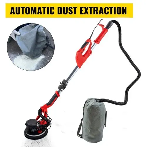 VEVOR Rotationswandschleifgerät 750W, klappbarer Gipskartonschleifer mit Teleskopgriff, variable Drehzahl 800–1750 U/min, Wandschleifer mit LED-Streifenleuchte und Staubbeutel – Bild 5