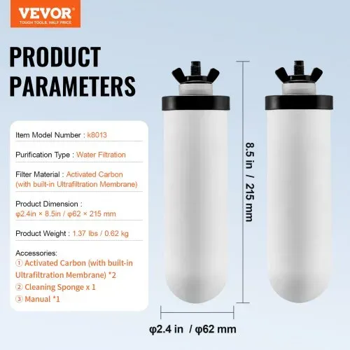 VEVOR Schwerkraft-Wasserfiltersystem Ersatz Wasserfilter-Ersatz Reinigungselemente, Keramik-Ersatzfilter, leicht austauschbarer Wasserfilter, , kompatibel mit den meisten Marken, 2 Stk. weiß – Bild 6