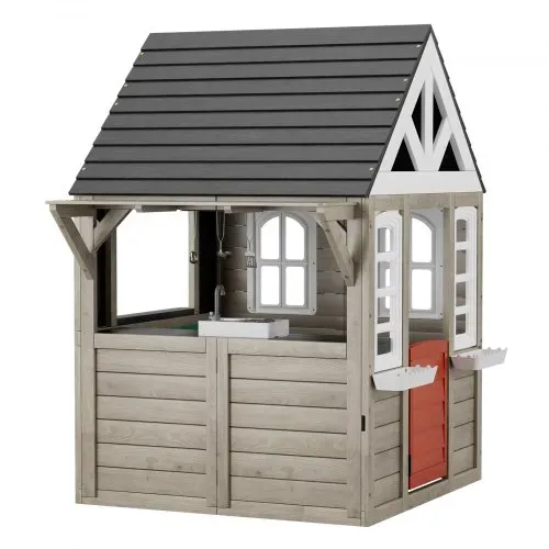 VEVOR Holzspielhaus Kinderspielhaus, Gartenhaus für Kinder ab 2 Jahren, Gartenspiele-Hütte, Spielhaus aus Zedernholz im Landhausstil mit Tür, Fenster, Blumentopfhalter, Grill, Herd und Spüle – Bild 10
