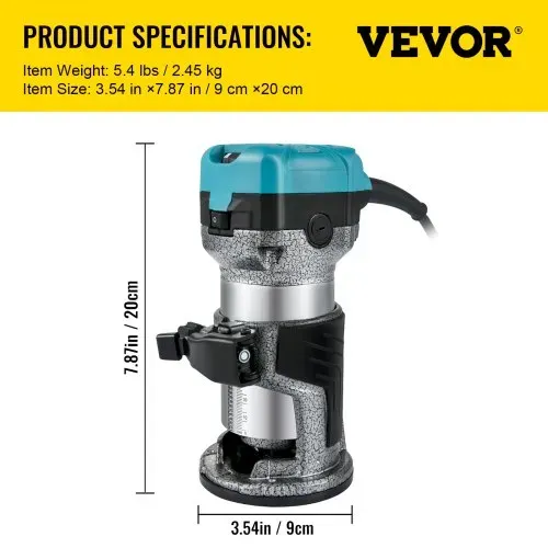 VEVOR Elektrik Hand Holz Oberfräse 800 W, Einhand Oberfräse 30000 U/min, Holz Kantenfräse, 3 Spannzangen, Soft-Start, Aluminiumlegierung, Drehzahlregelung, Elektrische Oberfräse Holzbearbeitung – Bild 6