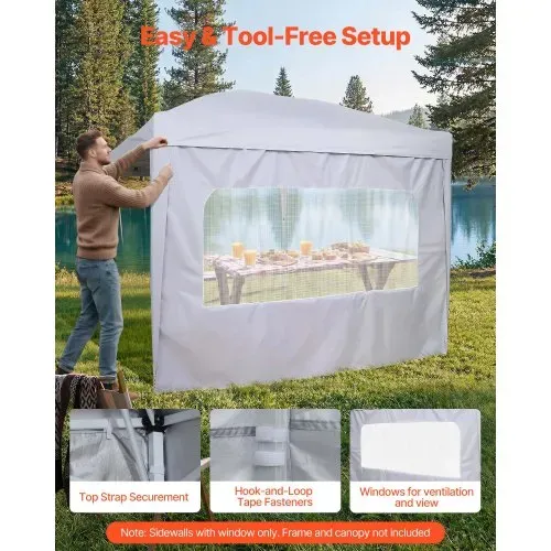 VEVOR 1x Seitenwand für Pavillon, Seitenteil für 3 x 3 m Faltpavillon, Wasserfeste Seitenplane mit Sonnenschutz PU-Beschichtung, inklusive Reißverschluss & Fenster für Outdoor-Events Marktstände, Weiß – Bild 5