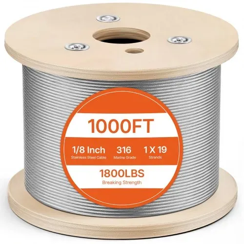 VEVOR T316 Edelstahl-Drahtseilkabel, hochfestes, spannungsflexibles Edelstahlkabel, Außendurchmesser 3,2 mm, Länge 1000 Fuß, 11,14 kN Kabelgeländer (300 m) VEVOR T316 Edelstahl-Drahtseilkabel, hochfestes, spannungsflexibles Edelstahlkabel, Außendurchmesser 3,2 mm, Länge 1000 Fuß, 11,14 kN Kabelgeländer (300 m)