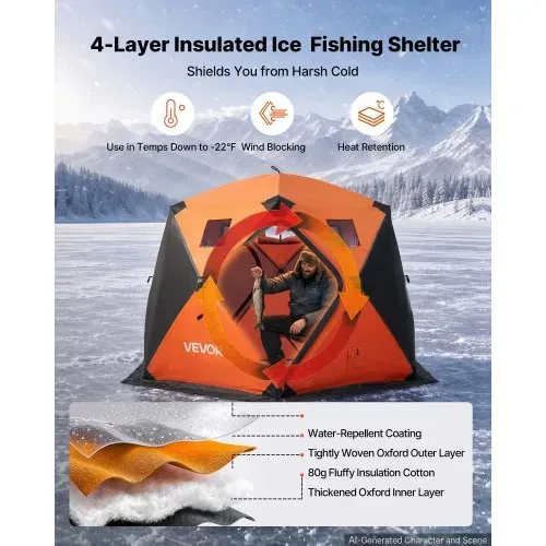 VEVOR Eisangelzelt Eisfischerzelt für 6-8 Personen 3,47×1,74×2,3 m Isoliert, fürs Winterangeln, 7,82 m² Fläche, 600D 4-Lagiges Gewebe, Tragbares Eisschutzzelt im Hub-Stil mit Ankern Seilen & Tragetasche VEVOR Eisangelzelt Eisfischerzelt für 6-8 Personen 3,47×1,74×2,3 m Isoliert, fürs Winterangeln, 7,82 m² Fläche, 600D 4-Lagiges Gewebe, Tragbares Eisschutzzelt im Hub-Stil mit Ankern Seilen & Tragetasche