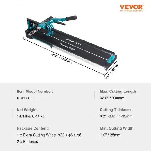 VEVOR Fliesenschneider mit einer Gesamtschnittlänge von 800mm, Schnittstärke 4-15mm Mindest. Schnittbreite 25mm Fliesenschneidmaschine inkl. Extra Schneidrad Fliesenverlegungs-& Renovierungsprojekten – Bild 6