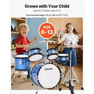 VEVOR Schlagzeug Set, 5-teilig, 35,6 cm Basstrommel, 20,3 cm Snare, 15,2 cm & 20,3 cm Tomtoms, 25,4 cm Standtom, 25,4 cm Crash-Becken, 20,3 cm Hi-Hat mit Ständer, für Kinder von 6–13 Jahren (blau) VEVOR Schlagzeug Set, 5-teilig, 35,6 cm Basstrommel, 20,3 cm Snare, 15,2 cm & 20,3 cm Tomtoms, 25,4 cm Standtom, 25,4 cm Crash-Becken, 20,3 cm Hi-Hat mit Ständer, für Kinder von 6–13 Jahren (blau)