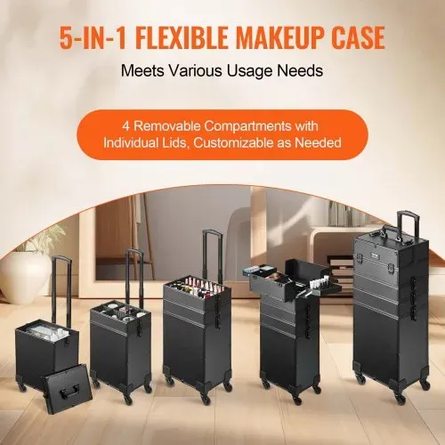 VEVOR Kosmetikkoffer mit wärmeisolierender Schicht Make Up Tasche aus MDF-Platte + Aluminiumrahmen robust und verschleißfest Schminkkoffer Schminktasche Kosmetikbeutel Make-up-Organizer 353x253x745mm – Bild 2